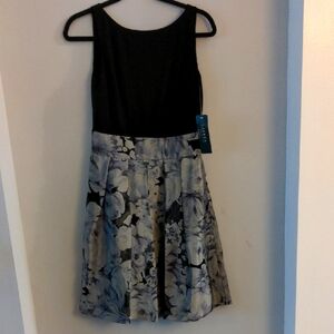 Ralph Lauren Black Jersey and Gray Floral A-Line Party Dress, Size 4, NWT